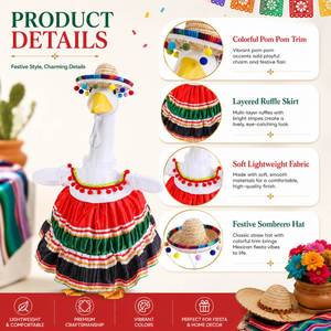 Disfraz de Fiesta, Vestido Mexicano, Sombrero de Paja, Estatua de Ganso para Jardín, Ropa, Decoración para Fiestas y Jardín - Product Image 3