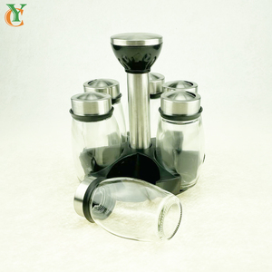 4OZ 125ml di sale e caffè, contenitore per spezie in vetro con tappo a vite e supporto rotante nero forma piatta - Product Image 5