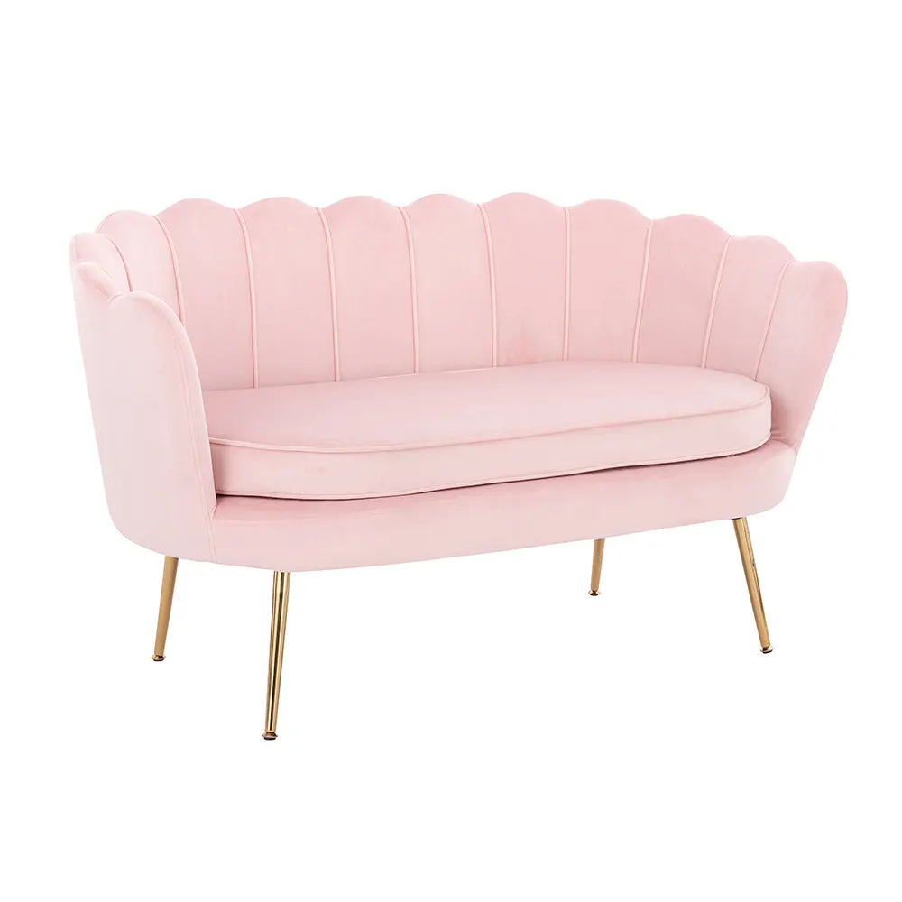 Prodotto di vendita caldo stile nordico moderno divano divanetto in velluto Airbnb 2 posti con gambe dorate