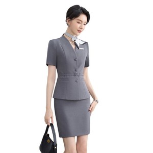 Women's Navy Short Sleeve Suit Set With Skirt Reception Uniform For Hotel Office Jewelry Store Summer 2026 QYWZ-6-2626 - Product Image 5