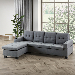 Canapé sectionnel convertible et extensible en tissu lin moderne, ensemble complet par Frank Furniture pour une assise polyvalente dans le salon - Product Image 6