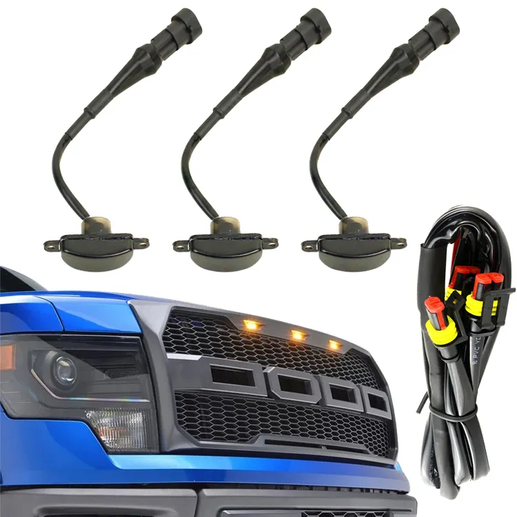 Luz led para frente do capuz do carro, 3 peças, estilo raptor, âmbar, branco, grade da grade, luz para ford F-150 f150 2015 2016 2017