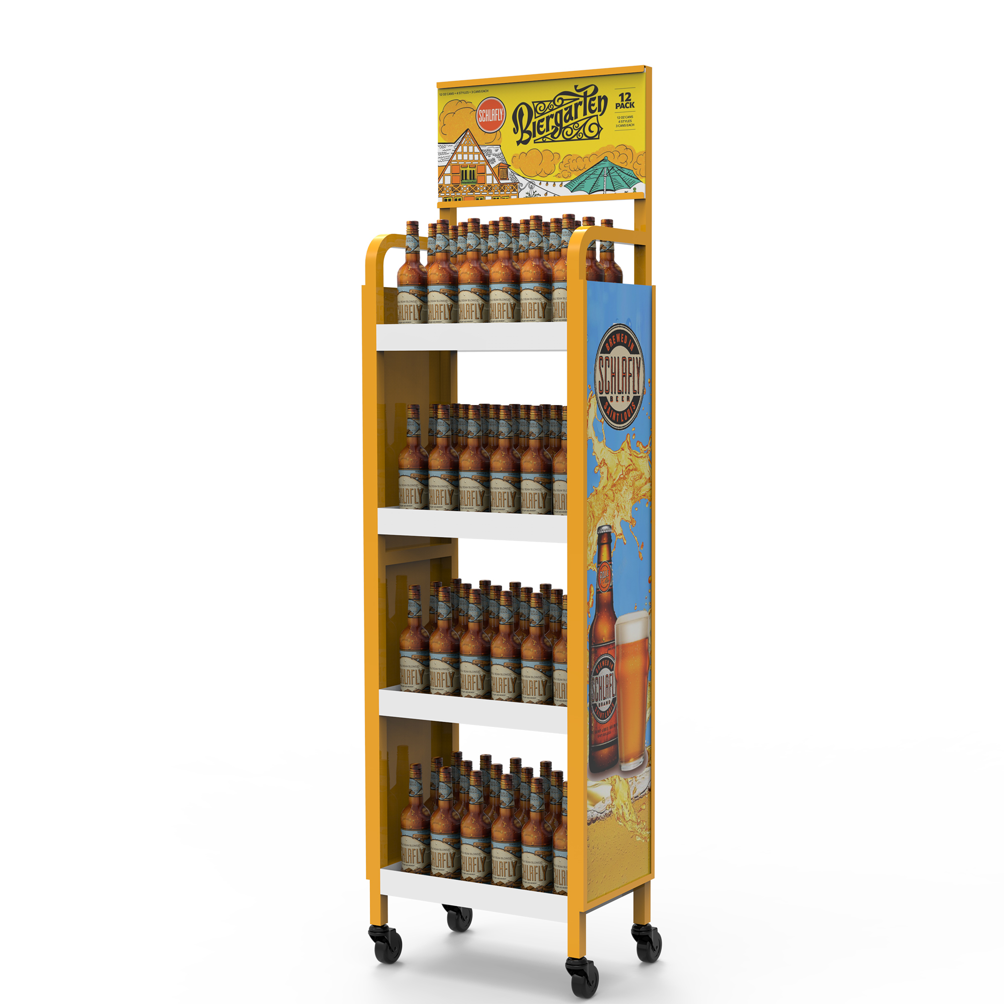 Apache Logo Panel Changeable Metal Tray Lite Beer Display Rack with Wheels — view 4
