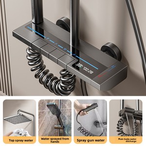 Luxury 12-Inch Large Rectangular <strong>Shower</strong> <strong>Head</strong> Set Gray Aluminium Jet Massage Spray Pattern Digital Display Metered Faucets Hotel - Product Image 2