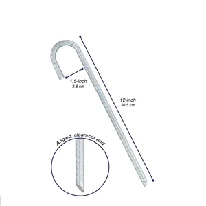 亜鉛メッキ鋼Jピンリブ付きメタルペグキャンプグラウンドアンカー16 "鉄筋テントステークスヘビーデューティーJフックグラウンドアンカー