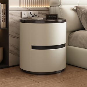 Table de chevet ronde en bois <span class=keywords><strong>Letao</strong></span> Tao avec 2 tiroirs, bords lisses, armoire de rangement minimaliste de qualité supérieure pour appartement, chambre à coucher, gain de place - Product Image 1