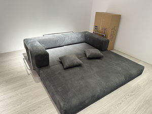 Divano Modulare in Corduroy a Righe Larghe Indigo con Gambe Cave Argento, Ordine all'Ingrosso, Certificato ISO, Direttamente dalla Fabbrica - Product Image 1