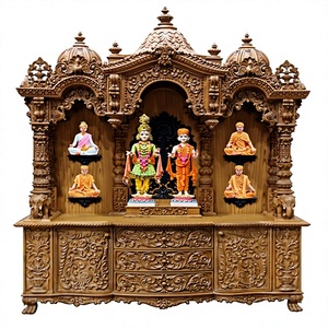 Large Wooden Handmade Temple For Home Big Mandir in Teak Wood with Brown Polish Traditional Heavy Carved Temple for Home USA - Product Image 5
