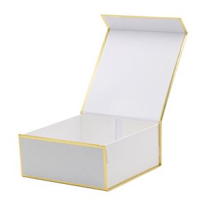 High Quality White <b>Box</b> with Custom Printing Gold Brim Clam Shell <b>Box</b> with <b>Magnetic</b> Closure for Clothing Shoes Garment Packing - Product Image 2