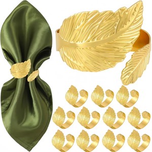 Anneaux de serviette en métal écologiques en gros, en forme de feuilles, pour la décoration de table de mariage, de fête ou de festival - Product Image 6