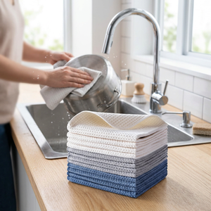 Cotton Kitchen <b>Towels</b> Woven Quick-Dry Dish <b>Towels</b> Set White Gray <b>Blue</b> Machine Washable - Product Image 1