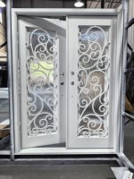 Portes en fer forgé à double vitrage de haute qualité, design personnalisé, entrée principale en fer forgé pour villa moderne