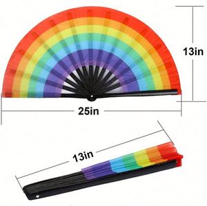 Guansen Eco-Friendly Large Folding <b>Handheld</b> <b>Fan</b> Custom Logo UV Printed Oxford Satin Fabric Carved Flower Bamboo Silk Material - Product Image 3