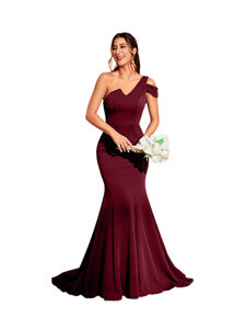 Nueva llegada de un hombro sin espalda ajustado de una manga falda de cola de pez negro elegante vestido de noche vestido de fiesta con tren de barrido - Product Image 1