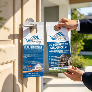 Impresión de tarjetas promocionales personalizadas para colgar en la puerta, folletos de marketing para agentes inmobiliarios, para la compra y venta de casas en la zona. - Product Image 1