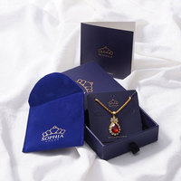 Boîte d'emballage de bijoux de luxe personnalisée avec tiroir et pochette, coffret cadeau rose pour collier, bague