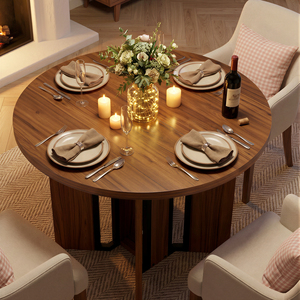 Modern Convertible Solid Wood Round Dining Table with Unique Split Base Design 4-Seater for Home Dining Room - Product Image 2