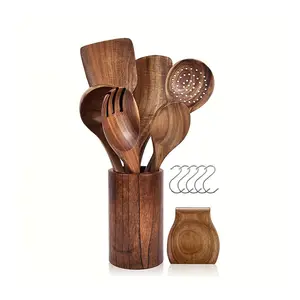 New type of teak wood spatula with long handle solid wood spatula soup spoon leaking spoon kitchen utensils