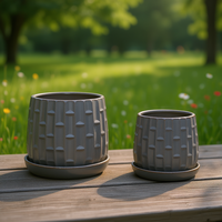 Ensemble de pots de fleurs en céramique MDJ, 2 pièces, gris, pour l'extérieur/l'intérieur, écologiques, légers, sur pied, style moderne minimaliste pour le jardin