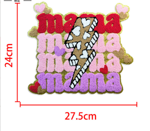 Accessoires vestimentaires : Grandes écussons à paillettes colorées en forme de cœur, lettres « Mama », thermocollants et auto-adhésifs, en chenille, personnalisables - Product Image 5