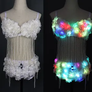 새로운 패션 LED 빛나는 브래지어와 반바지 세트 여성을위한 레이디 갑옷 정장 볼룸 댄스 웨딩 무대 공연 성인용