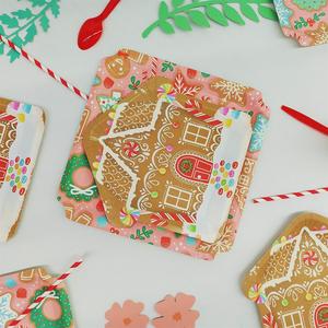 DAMAI Christmas Tree Snowflake Gingerbread Disposable Paper Dinnerware Plates Dessert Plates Cups for Merry Christmas Party - Product Image 3