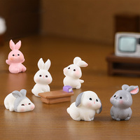 Figurines miniatures de lapins en résine, petits animaux lapins, ornements de jardin féerique et de paysage en mousse, modèle peint à la main pour remplissage de Pâques