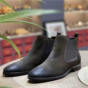 Botines de verano y primavera para hombre, zapatos de cuero retro para hombre, punta puntiaguda, con cordones, diseño antideslizante - Product Image 1