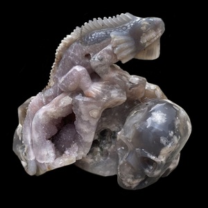 Đầu Lâu Mã Não Hoa Anh Đào Chạm Khắc Bằng Tay Tự Nhiên Tùy Chỉnh Đầu Lâu Đá Quý Có Thằn Lằn - Product Image 6