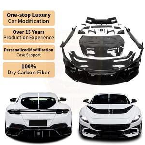 Kit carrosserie en carbone sec style MSY pour Ferrari Roma : Lame de pare-chocs avant, garnitures de phares, jupes latérales, capot, diffuseur arrière, ailerons - Product Image 1