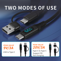 2-in-1 Design Leuchtende LED-Anzeige Multifunktions-USB und Typ-C 60W 20V3A PD Ladekabel mit Hochdichtem Langlebigem Nylon