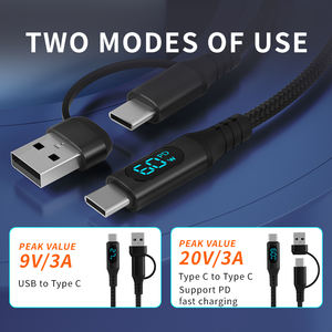 Кабель для зарядки <span class=keywords><strong>2</strong></span>-в-1 с LED-дисплеем, многофункциональный, USB и Type-C, 60 Вт, 20В3А, PD, с прочным нейлоновым покрытием - Product Image 6