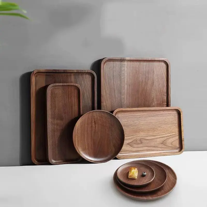Acacia wood Japanese tea saucer Home tray Rectangular saucer wooden plate fruit candy cake bamboo tray