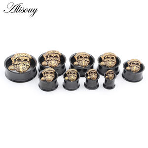 Alisouy 1PC Tunnel d'oreille en acier inoxydable, motif tête <span class=keywords><strong>de</strong></span> <span class=keywords><strong>mort</strong></span> fantôme et fleur, dilatateur, écarteur, calibre évasé, unisexe, cadeau pour le corps - Product Image 5