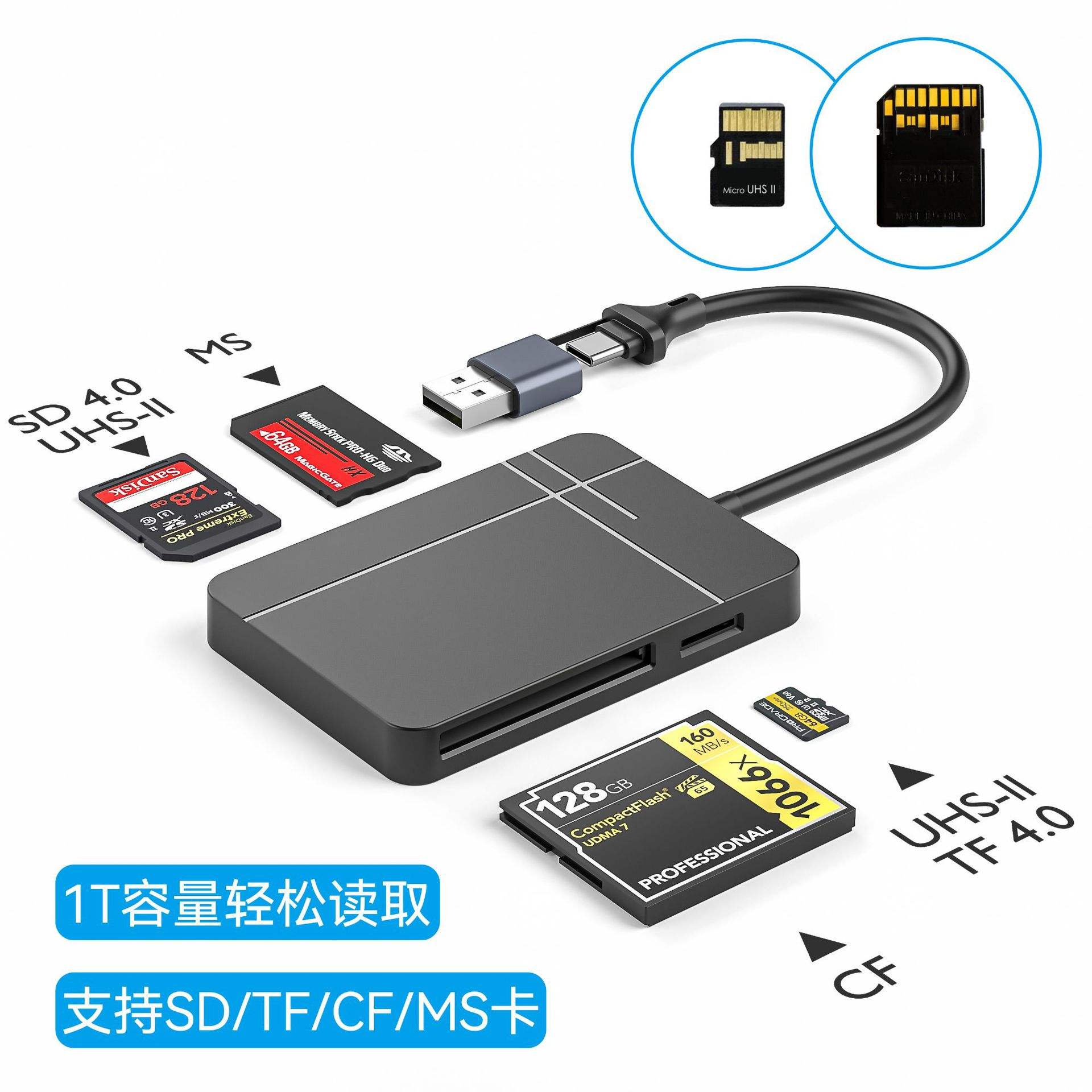 Lecteur argenté SDXC U-II 4.0 4 en 1