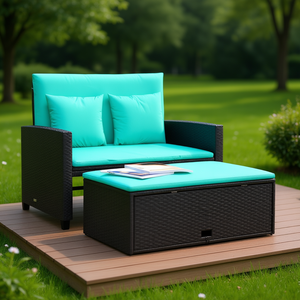 Sofá de Patio de 2 Plazas en Ratán Sintético Negro con Cojines Impermeables, Muebles de Jardín de Diseño Contemporáneo - Product Image 2