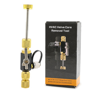 Outil de dépose de cartouche de valve CVC, raccords 1/4 et 5/16, double valve, compatible vide (vacuum) jusqu'à 20 microns - Product Image 1
