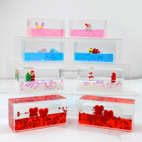Décoration de bureau flottante en acrylique liquide, presse-papier pour jouets éducatifs, cube aquatique personnalisé avec flotteur en forme de cœur