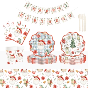 DAMAI New Christmas Party Tableware Set Include 7' and 9' Inch Wavy Paper Plate Paper Cup Napkin for Merry Christmas Party - Product Image 3