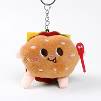 Porte-clés en peluche Kawaii Hamburger Prêt à expédier, Pendentif en peluche sur le thème de la nourriture, Breloque de sac, Accessoire visage souriant CE EN71 CPC