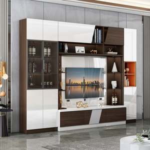 Meuble TV moderne de luxe en bois avec design mural LED pour salon d'appartement - Product Image 3