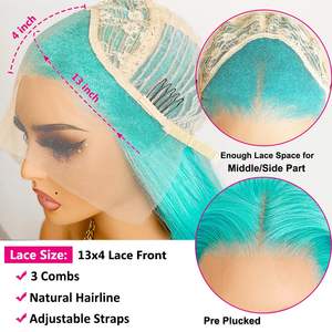 WKIPYCPK Pelucas <span class=keywords><strong>de</strong></span> Encaje Frontal Azul Verde para Mujer, <span class=keywords><strong>de</strong></span> Moda, 24 Pulgadas <span class=keywords><strong>de</strong></span> Largo, Cabello Liso Sedoso, Verde Menta, Pelucas <span class=keywords><strong>de</strong></span> Encaje Frontal HD 13x4 Pre-estilizadas - Product Image 6