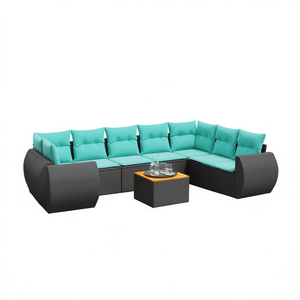 Ensemble de canapés de jardin en polyrotin noir avec coussins, 10 pièces, mobilier d'extérieur au design contemporain - Product Image 1