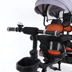 Tricycle pour enfants jumeaux à double siège, nouveau modèle très demandé, avec poignée de poussée et capote - Product Image 2
