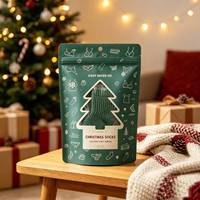 Sachet d'emballage en plastique personnalisé en gros, type pochette verticale, avec fenêtre découpée, dorure à chaud et fermeture éclair refermable, pour cadeaux de fêtes