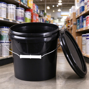 Cubo de Plástico Negro Resistente para Pintura, Cubeta de Plástico con Asa Metálica y Tapa para Recubrimientos, Adhesivos y Líquidos Químicos - Product Image 6
