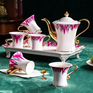 Hot Selling Ceramic Tea Set 1 Pot 6 Cups 1 Tray Wedding <b>Gift</b> <b>Coffee</b> Set - Product Image 1