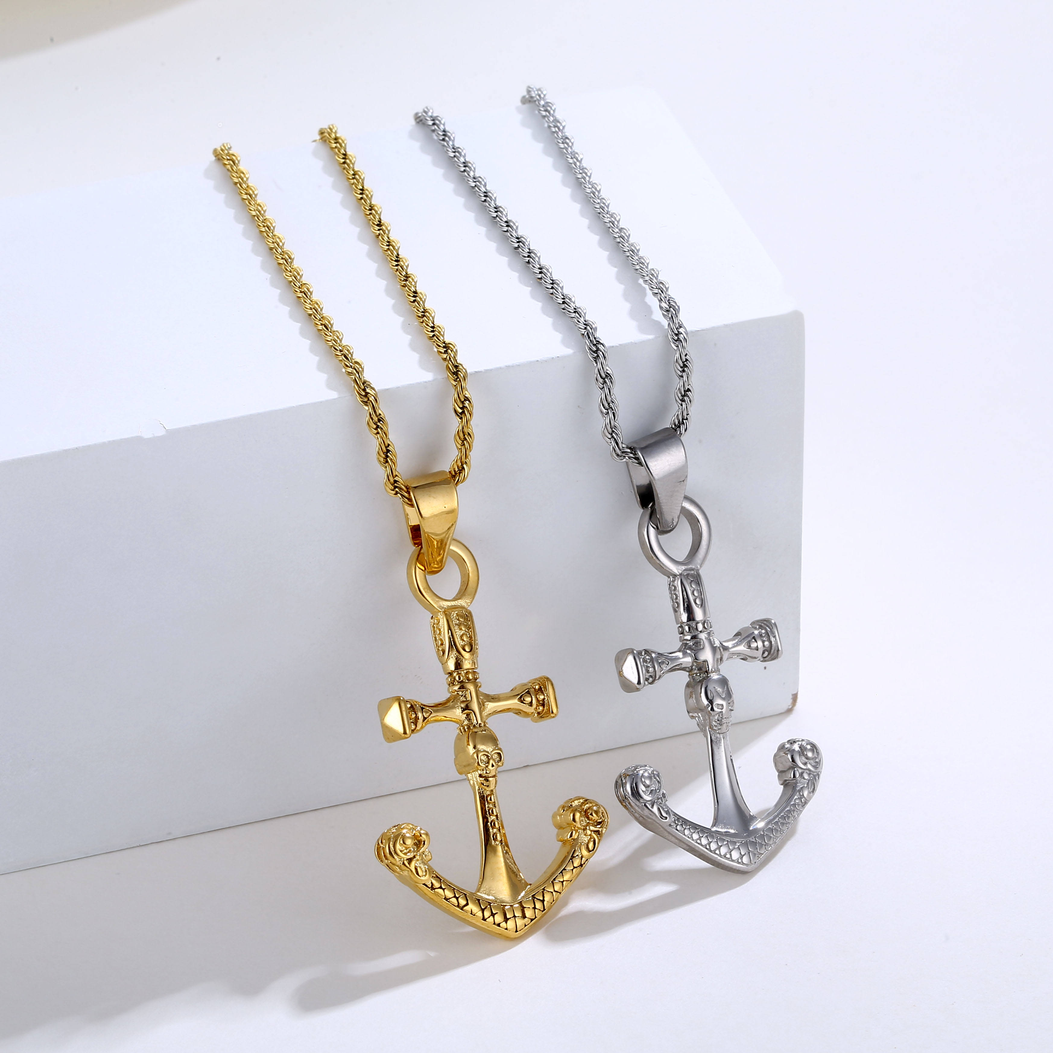 Olivia Men's Gold Anchor Nautical Skull Pendant Wholesale Jewelry