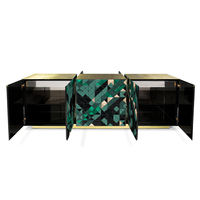 Credenza Moderna in Metallo per Sala da Pranzo e Soggiorno, Design Contemporaneo Bifacciale con Base in Ottone Spazzolato