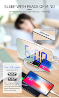 Reloj despertador digital inteligente electrónico auto fotosensible con carga USB LED y espejo para mesita de noche